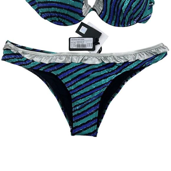 New Just Cavalli Women Stretch Bikini Blue Silver Push-Up Two Piece Swimsuit - Picture 9 of 12